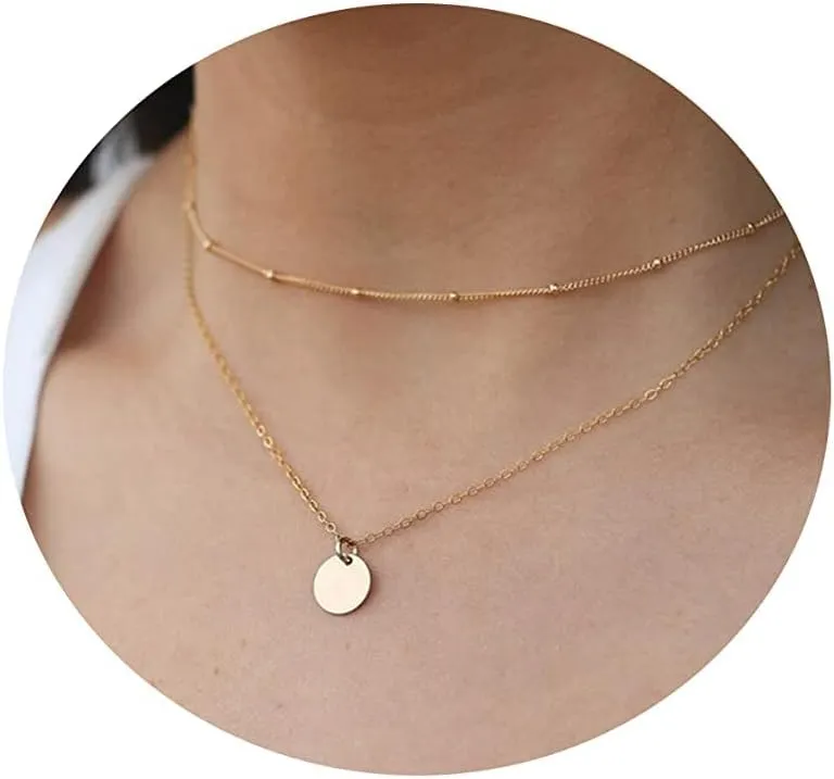 LEXODY Dainty Gold Choker Necklace Simple Necklace for Women 18K Gold Plated Minimalist Layered Circle Coin Chain Unique Sideways Cross Bird Lightning Necklace Delicate Choker Jewelry for Women