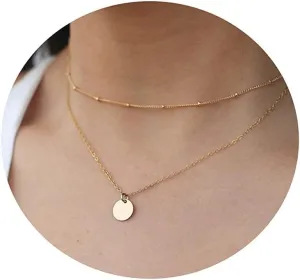 LEXODY Dainty Gold Choker Necklace Simple Necklace for Women 18K Gold Plated Minimalist Layered Circle Coin Chain Unique Sideways Cross Bird Lightning Necklace Delicate Choker Jewelry for Women