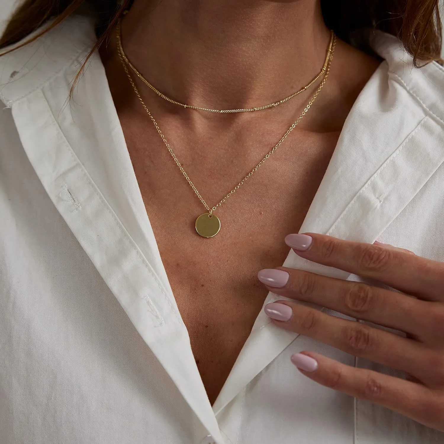 LEXODY Dainty Gold Choker Necklace Simple Necklace for Women 18K Gold Plated Minimalist Layered Circle Coin Chain Unique Sideways Cross Bird Lightning Necklace Delicate Choker Jewelry for Women