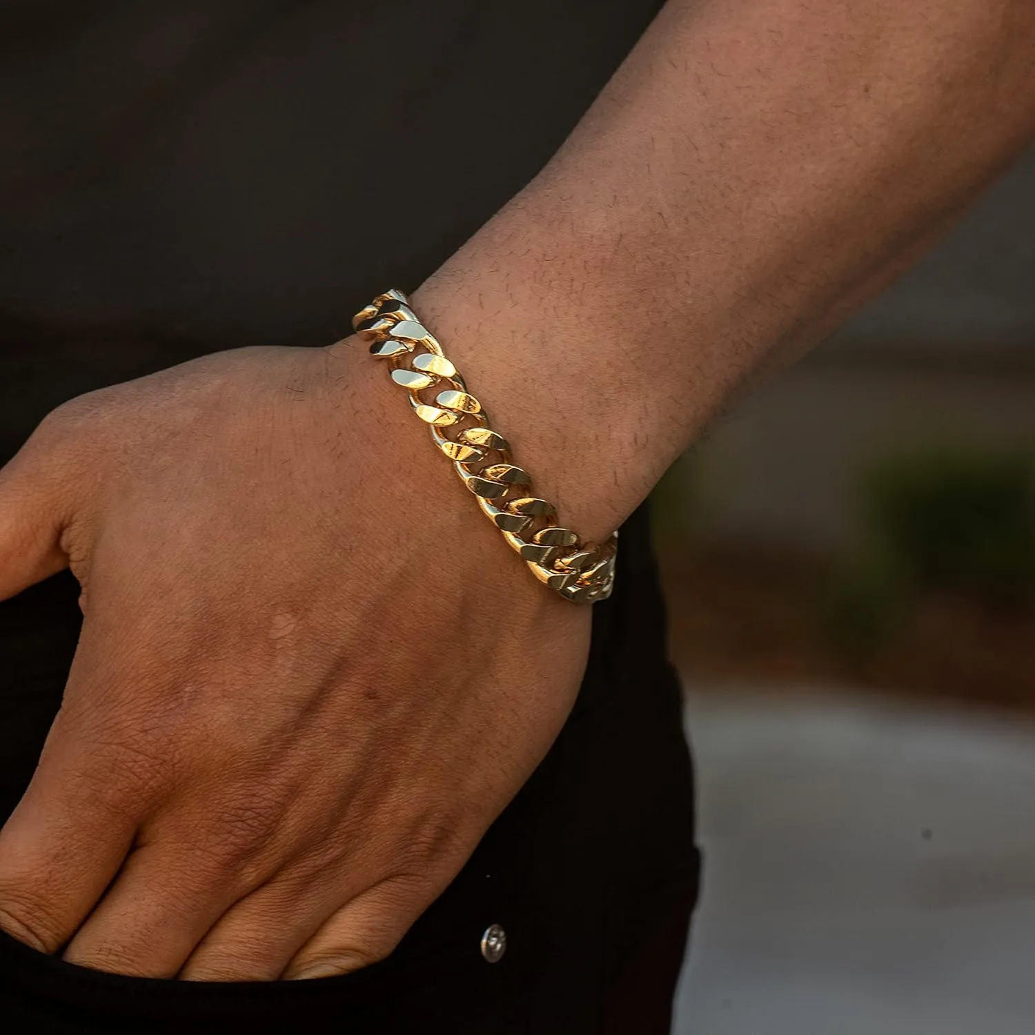 LIFETIME JEWELRY 12mm Miami Curb Cuban Link Chain Bracelet for Men 24k Gold Plated