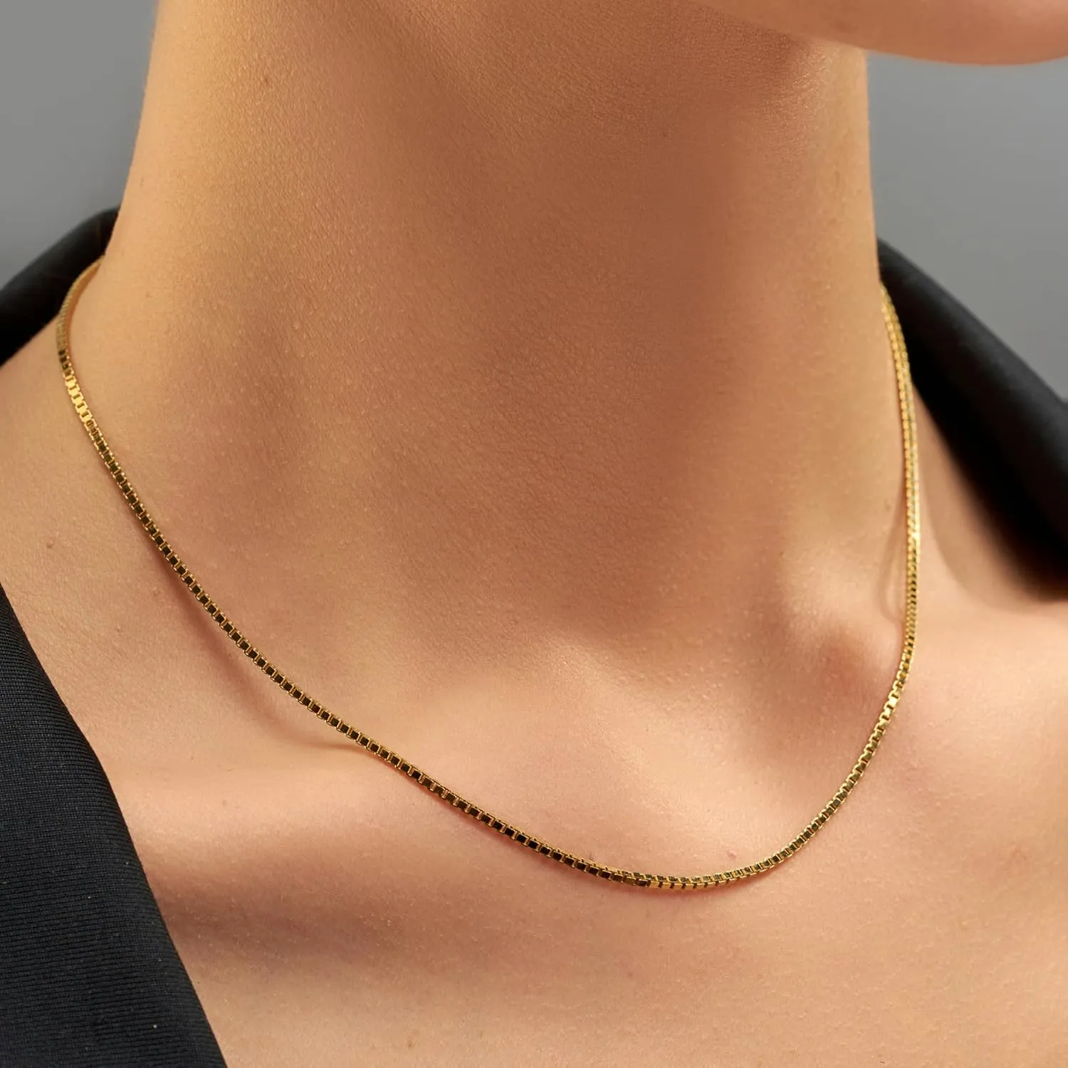 LIFETIME JEWELRY 1.4mm Box Chain Necklace for Women and Men 24k Real Gold Plated