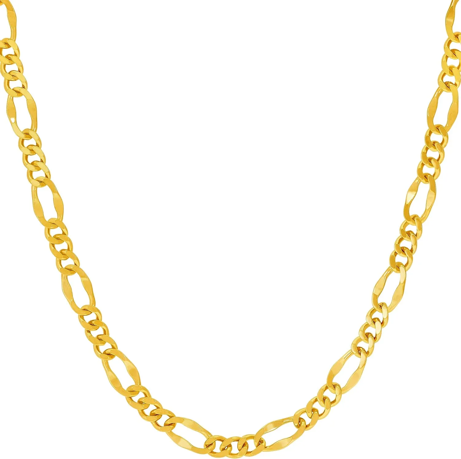 LIFETIME JEWELRY 4.5mm Rounded Figaro Chain Necklace for Men & Women 24k Gold Plated