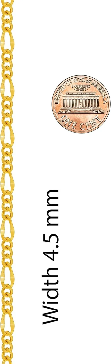 LIFETIME JEWELRY 4.5mm Rounded Figaro Chain Necklace for Men & Women 24k Gold Plated