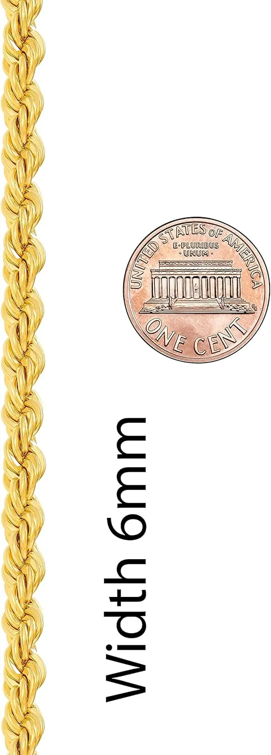 LIFETIME JEWELRY 6mm Rope Chain Necklace for Women and Men 24k Real Gold Plated