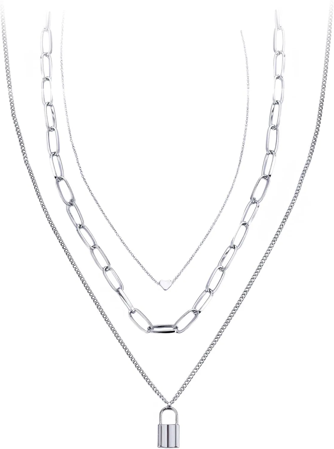 Lock Key Pendant Necklace Egirl Chains Lock Chain Necklace Statement Long Chain Punk Multilayer Choker for Women Men