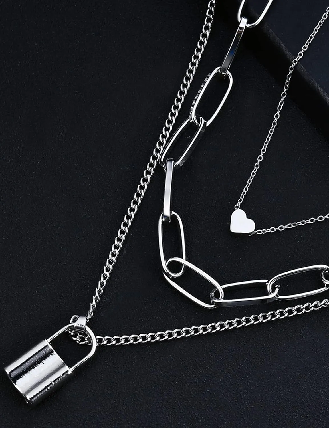 Lock Key Pendant Necklace Egirl Chains Lock Chain Necklace Statement Long Chain Punk Multilayer Choker for Women Men