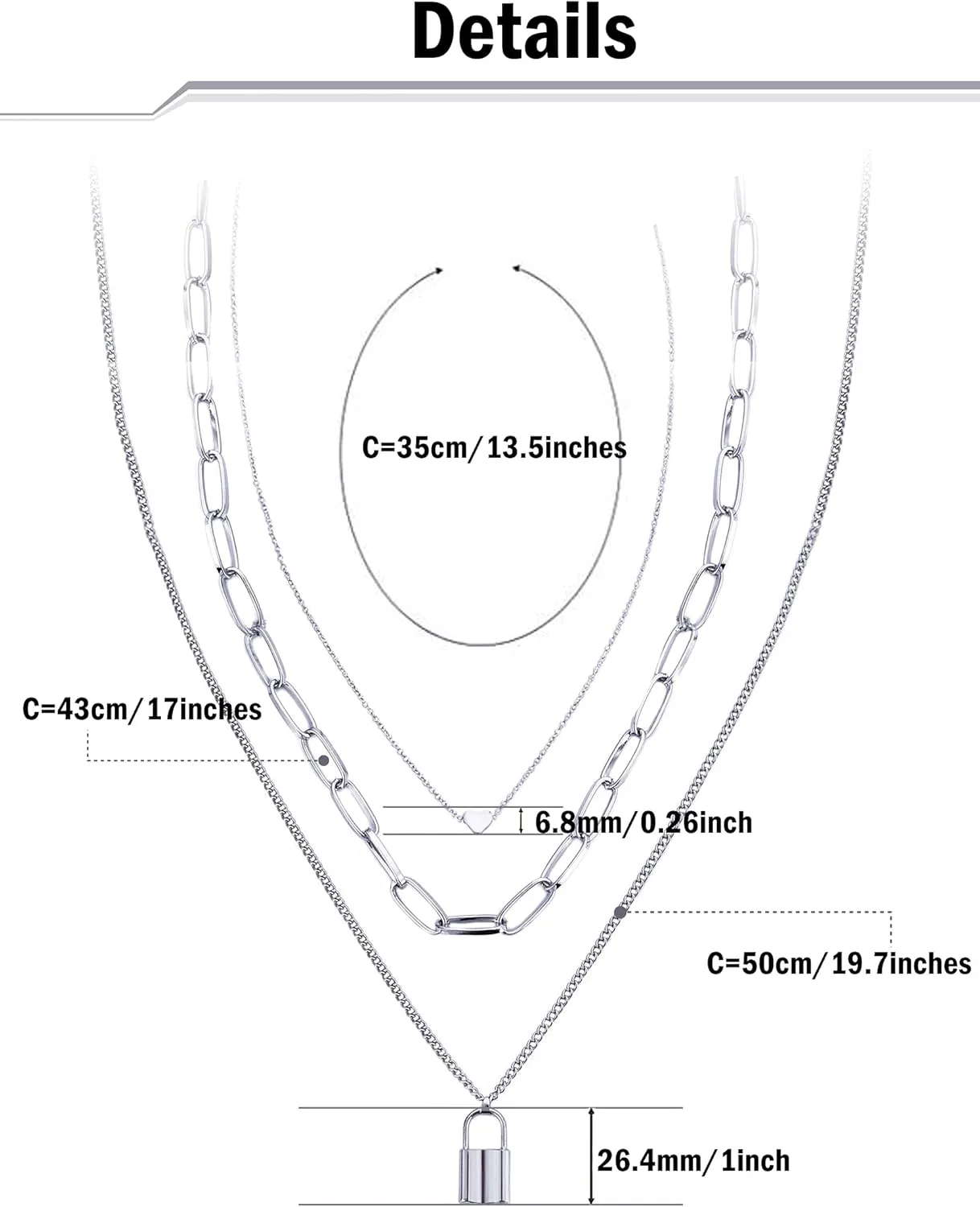 Lock Key Pendant Necklace Egirl Chains Lock Chain Necklace Statement Long Chain Punk Multilayer Choker for Women Men