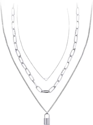 Lock Key Pendant Necklace Egirl Chains Lock Chain Necklace Statement Long Chain Punk Multilayer Choker for Women Men