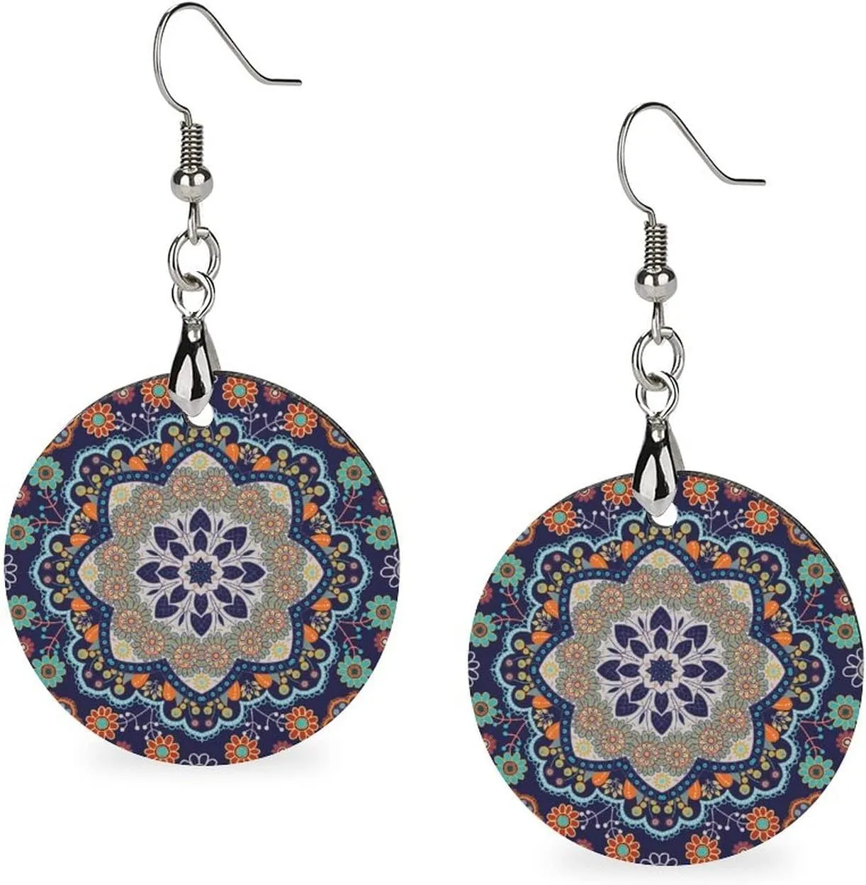 Log Wood Big Dangle Round Lightweight Earrings Copper Plated White k Earring