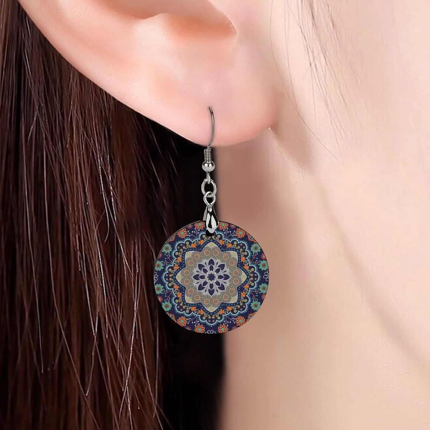 Log Wood Big Dangle Round Lightweight Earrings Copper Plated White k Earring