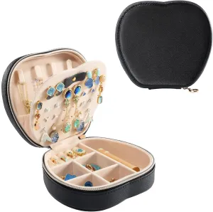 Lolalet Small Jewelry Box, Apple-Shaped Travel Jewelry Organizer for Earrings, Bracelets, Necklaces and Rings, Compact Jewelry Storage Case for Women Girls -Black