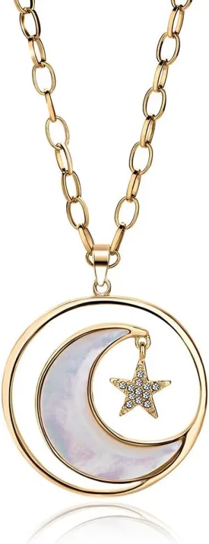 Long Moon Star Shell Pendant Necklace for Women Sweater Layered Y Statement Bohemian Chain Mother Jewelry with Gifts Box