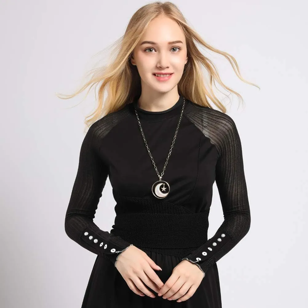 Long Moon Star Shell Pendant Necklace for Women Sweater Layered Y Statement Bohemian Chain Mother Jewelry with Gifts Box