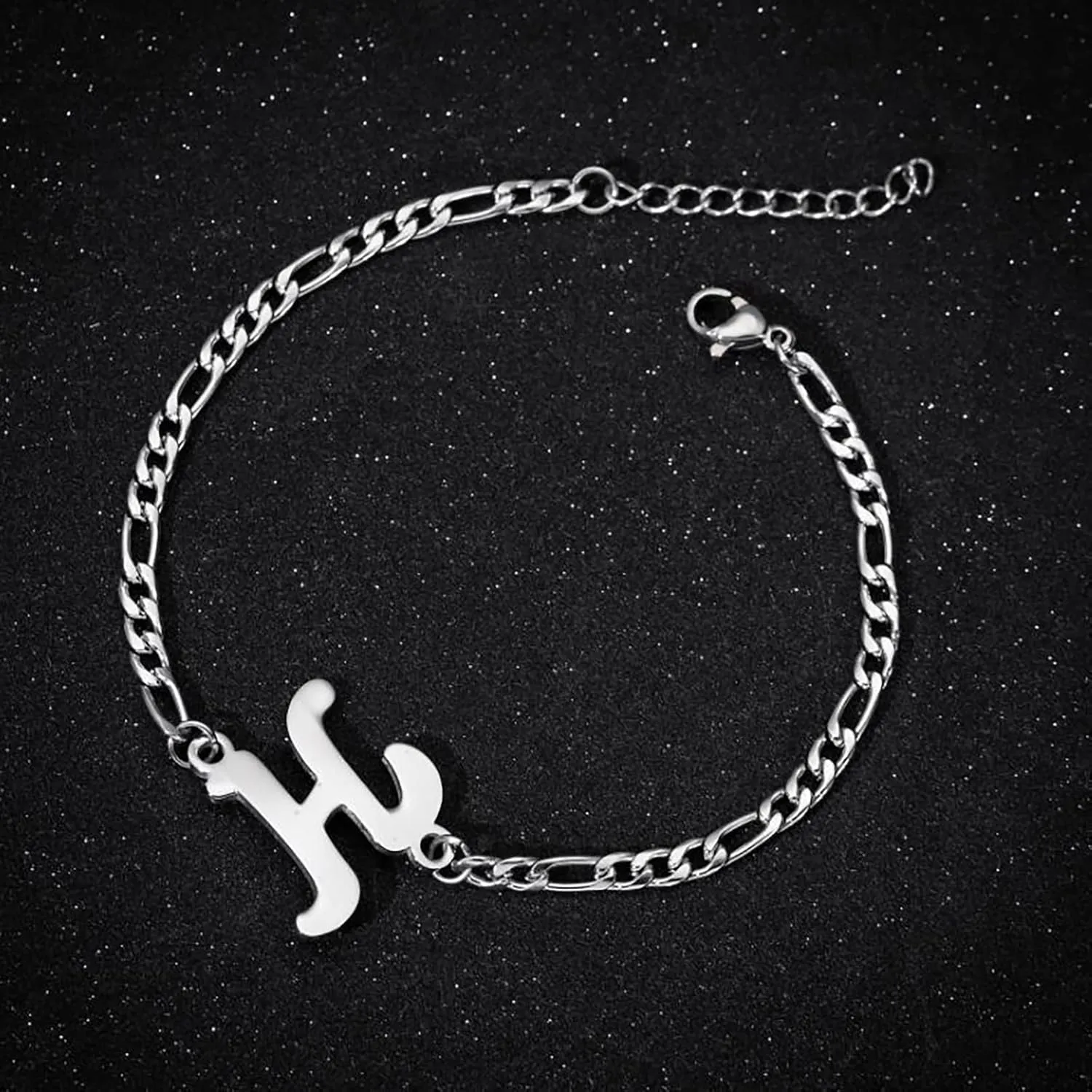 Loqimu 4 Pack Stainless Steel Initial Jewelry Sets for Women Silver Rings Bracelet Earrings Pendant Necklace Uppercase Choker Chain Ear Studs Jewelry Gift