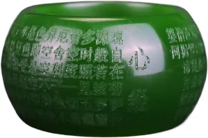 LSCZSLYH Genuine Natural Green Jade Heart Sutra Ring Men Healing Jewelry Real Chinese Hetian Jades Stone Nephrite Hand-carved Thumb Rings (Gem Color : Inner diameter 22mm)