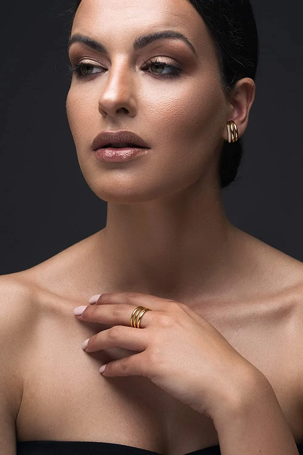 LUCA SMITH Double Triple Hoop Earrings 14K Gold Plated CZ Illusion Split Hoop Earrings for ONE HOLE with S925 Sterling Silver Post