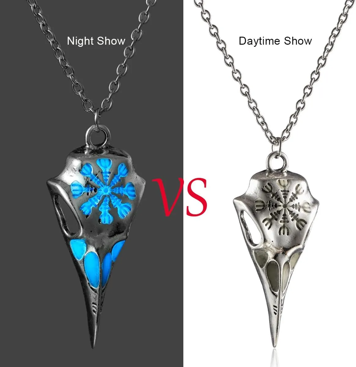 Luminous Raven Skull Pendant Necklaces.Gothic Bird Skull Pendant Necklace Creative Viking Necklace Fashion Jewelry Gifts for Men Best Friends