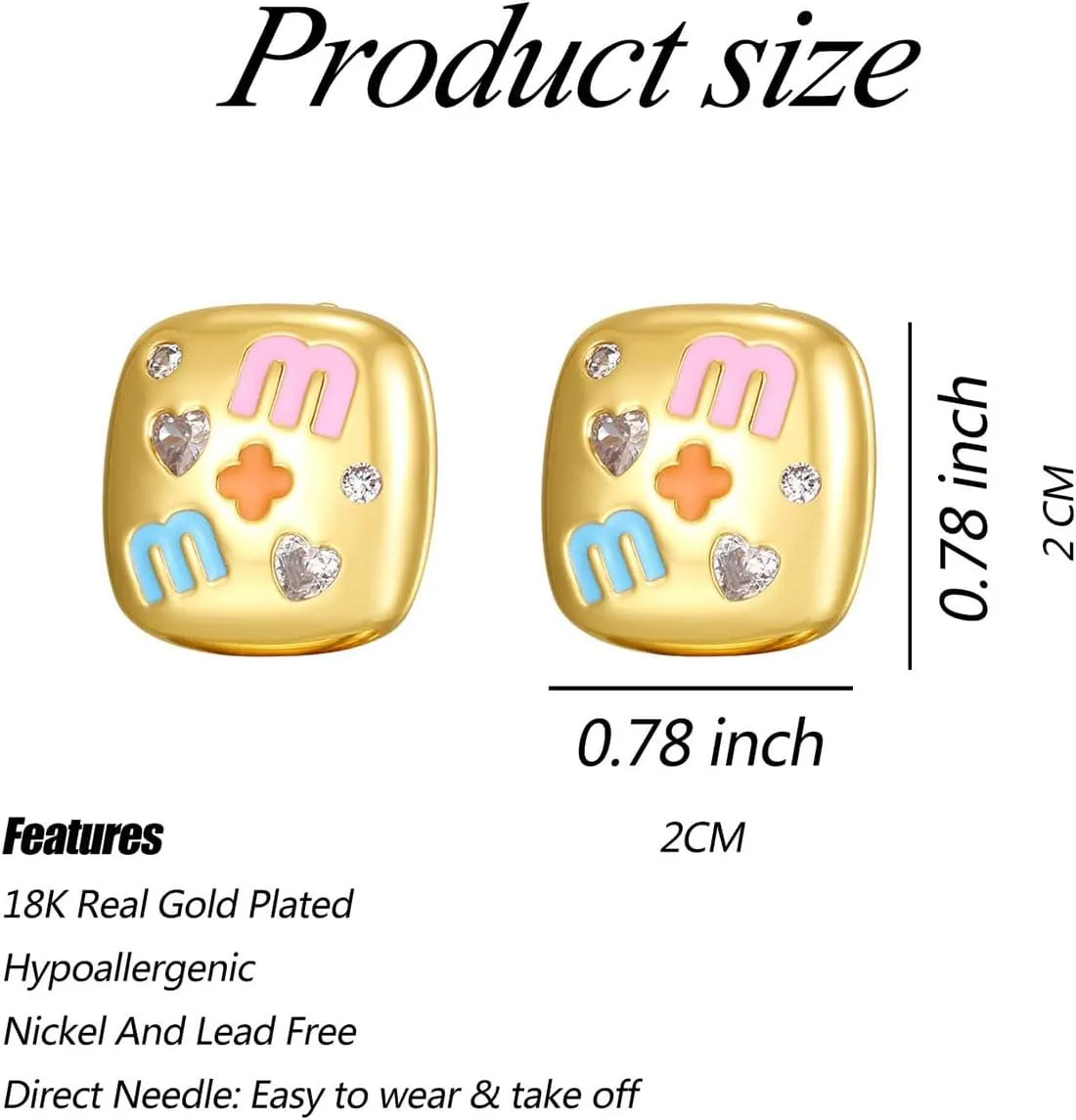 Luxurious 18K Gold Stud Earrings - Hypoallergenic, Ideal for Women | beautiful Gift for Fashionistas | Elegantly Complements Any Occasion