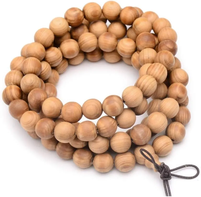 LZD Wrap Style Buddhist Western Cedar Mala Bead Bracelet Necklace SyBrown 34.6" P313