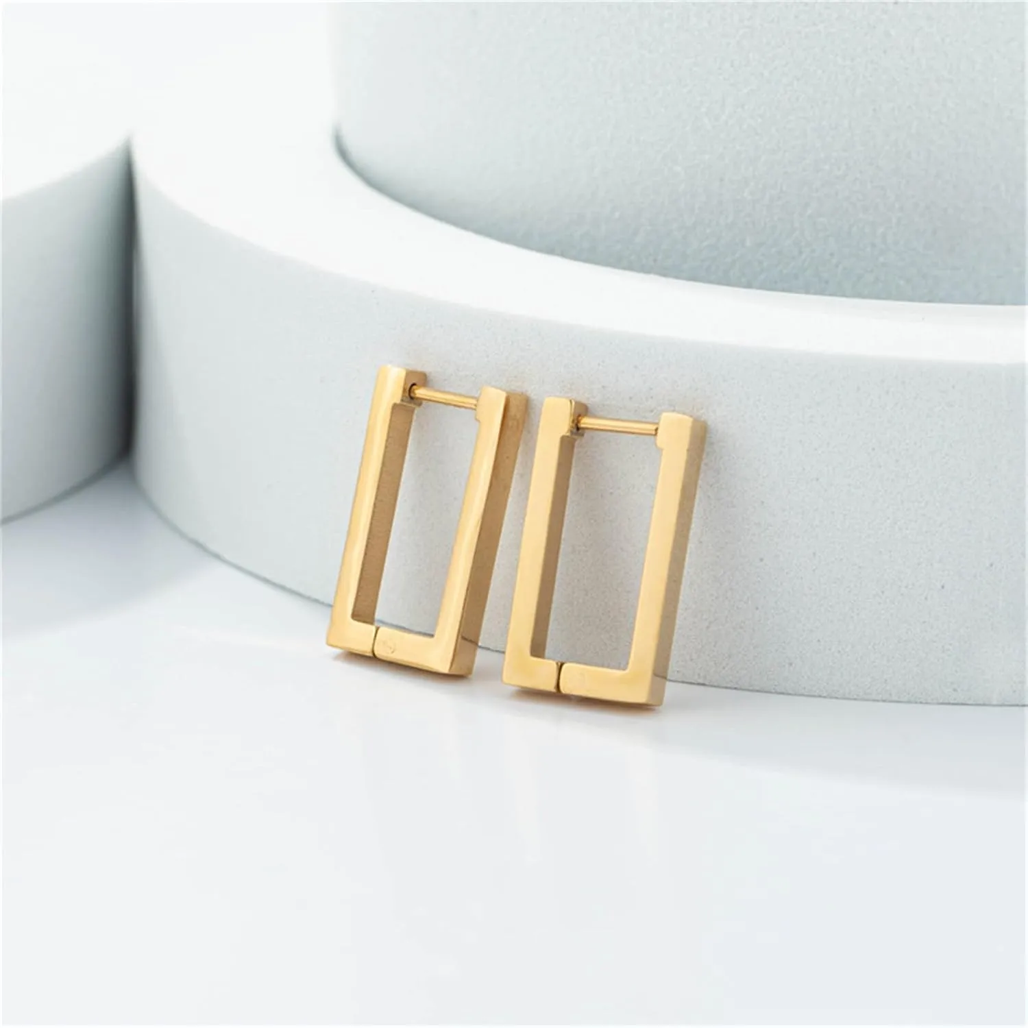 MALOYANVE Square Hoop Earrings for Women Elegant Minimalist Lightweight Statement Stainless Steel Rectangle Earrings Wedding Birthday Jewelry