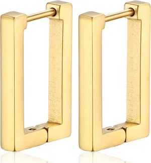 MALOYANVE Square Hoop Earrings for Women Elegant Minimalist Lightweight Statement Stainless Steel Rectangle Earrings Wedding Birthday Jewelry