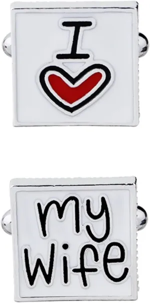 Man Cufflinks, Tuxedo Cufflinks for Men I Love My Wife Square Silver Red White Alloy