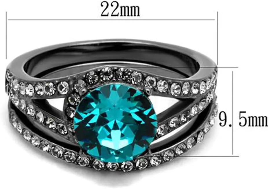 Marimor Jewelry 2.39 Carat Blue Zircon Crystal Gray Stainless Steel Wedding Ring Set Womens Size 5-10