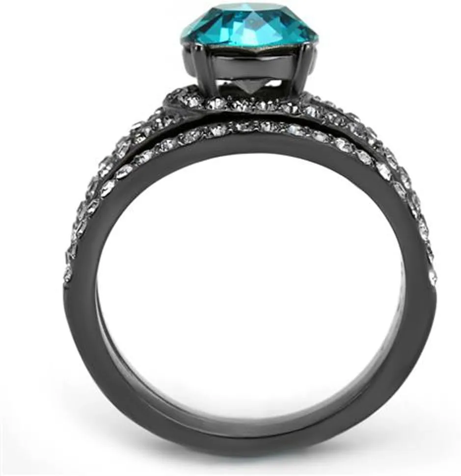Marimor Jewelry 2.39 Carat Blue Zircon Crystal Gray Stainless Steel Wedding Ring Set Womens Size 5-10