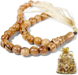 Masbaha 33 Beads Olive Wood from Jerusalem Islamic Prayer Beads Tasbeeh Muslim Rosary Quran Misbaha Tespih Dhikr Beads Sibha tasbih Beads Muslim Worry Beads Islamic Beads Islamic Gifts