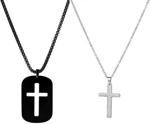 Matching Cross Necklaces For Couples Best Friends Stainless Steel Silver Black Ralationship Friendship Puzzle Cross Bff Necklace For 2 Set Religious Jewelry Christian Baptism Gift