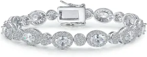 MDFUN 18K White Gold Heart Tennis Bracelet for Women Heart Cubic Zirconias, Size 6-8 inches