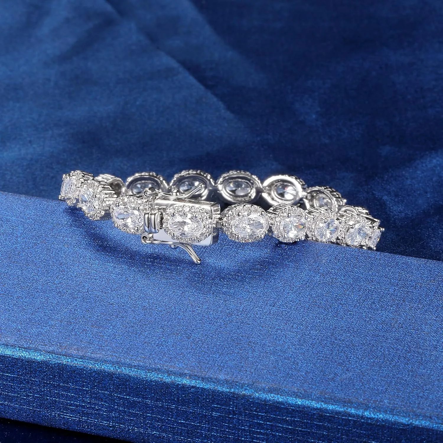 MDFUN 18K White Gold Heart Tennis Bracelet for Women Heart Cubic Zirconias, Size 6-8 inches