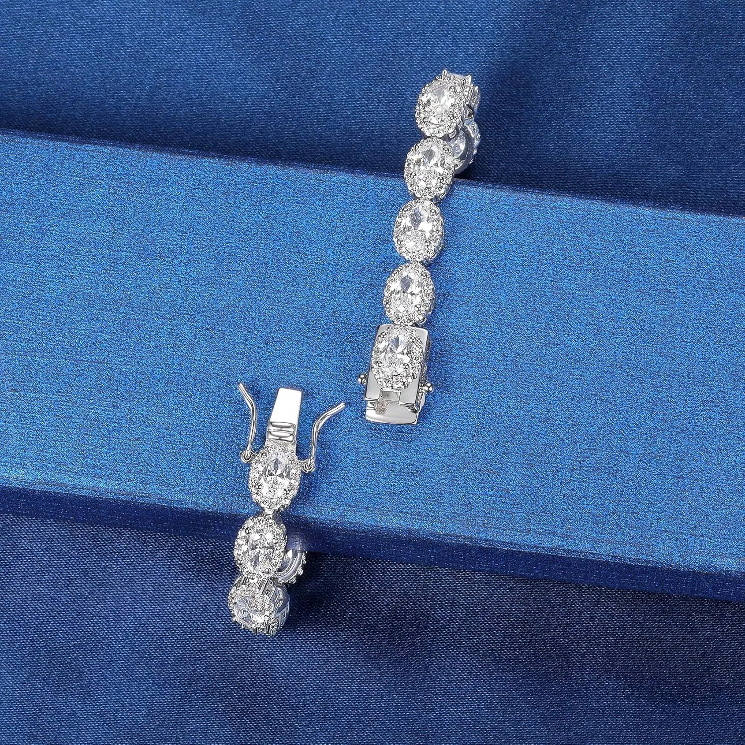 MDFUN 18K White Gold Heart Tennis Bracelet for Women Heart Cubic Zirconias, Size 6-8 inches
