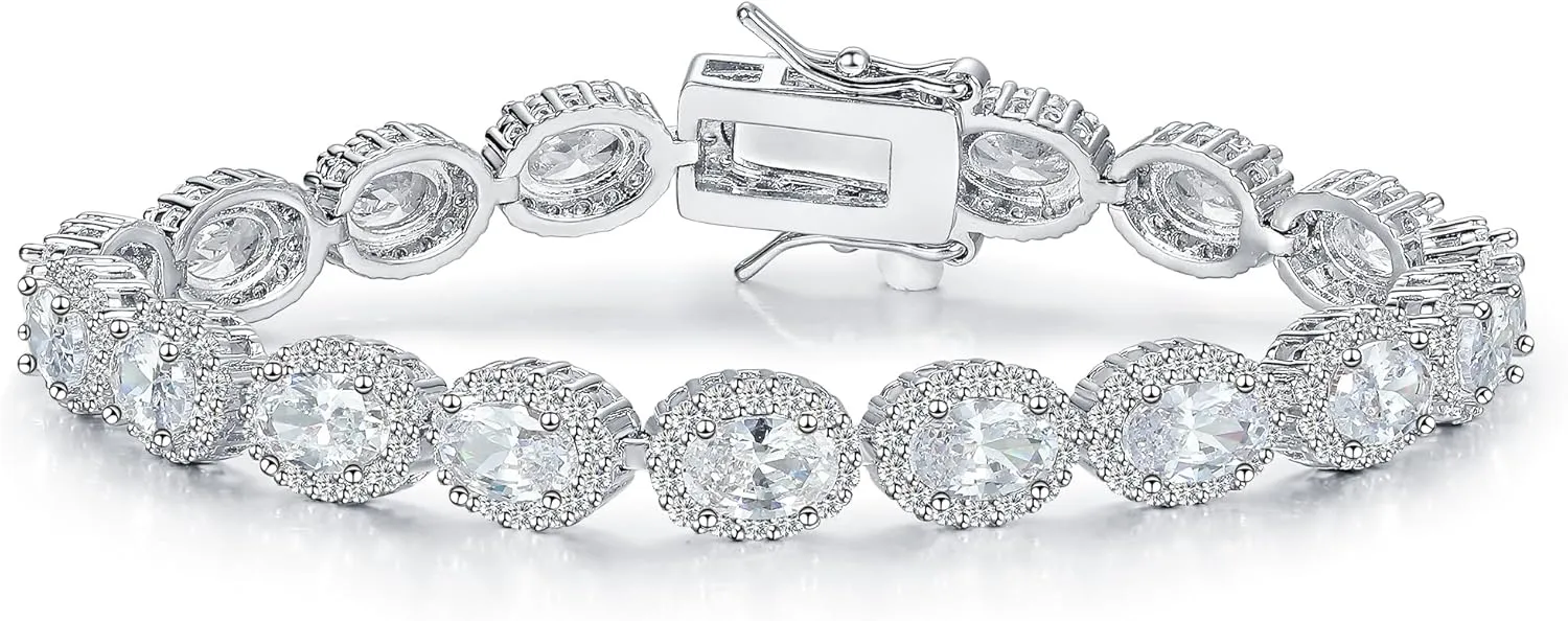 MDFUN 18K White Gold Heart Tennis Bracelet for Women Heart Cubic Zirconias, Size 6-8 inches