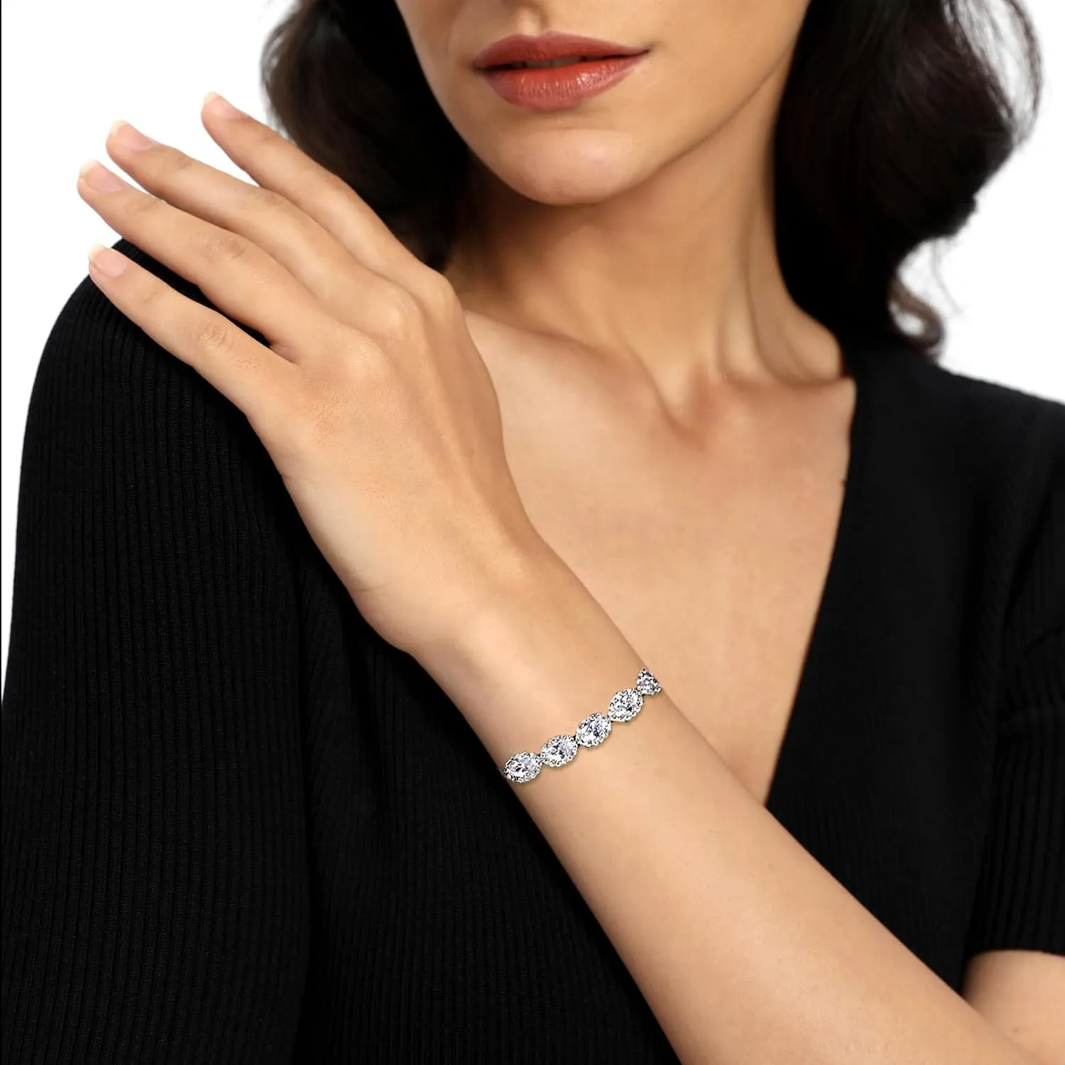 MDFUN 18K White Gold Heart Tennis Bracelet for Women Heart Cubic Zirconias, Size 6-8 inches