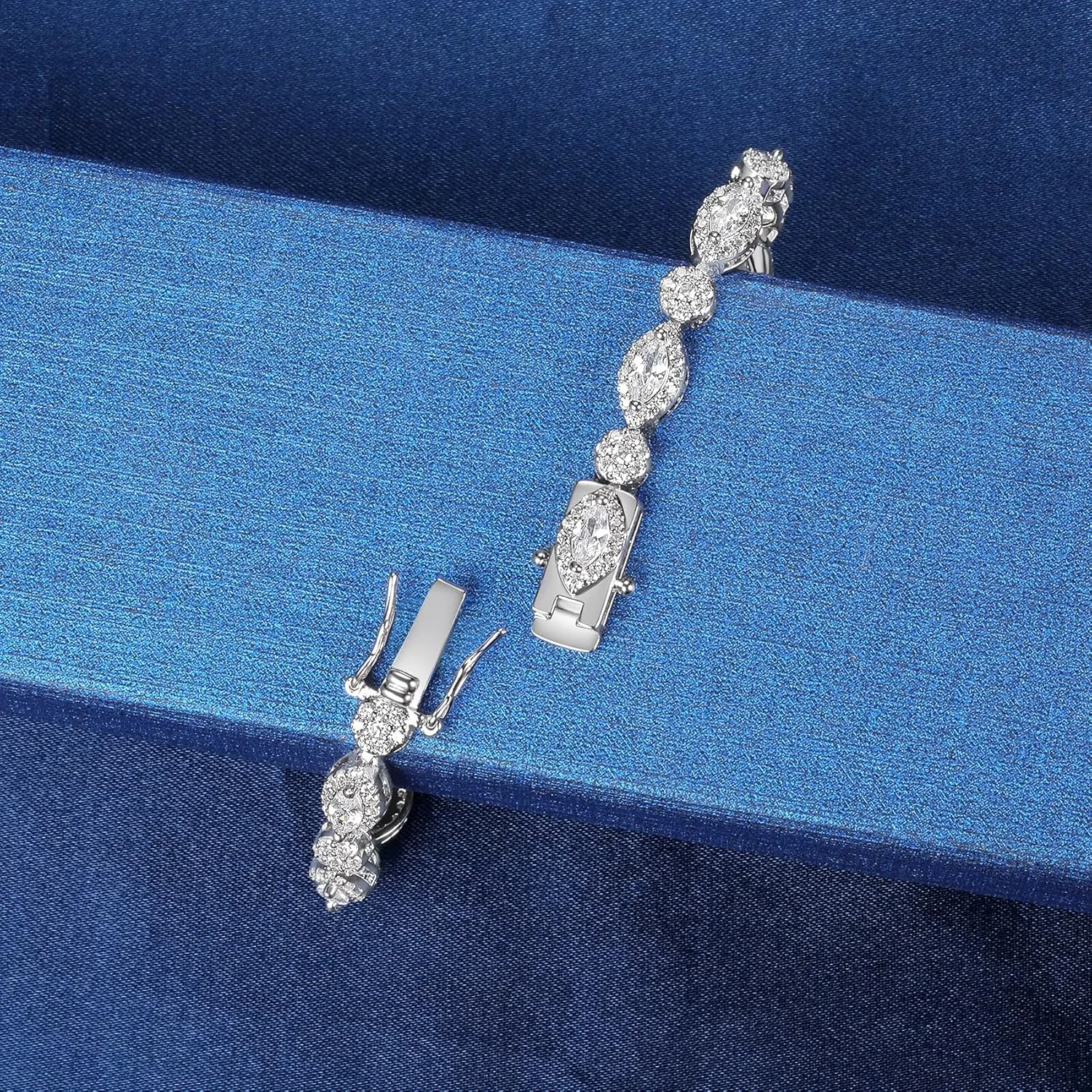 MDFUN 18K White Gold Heart Tennis Bracelet for Women Heart Cubic Zirconias, Size 6-8 inches