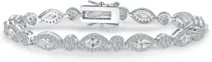 MDFUN 18K White Gold Heart Tennis Bracelet for Women Heart Cubic Zirconias, Size 6-8 inches