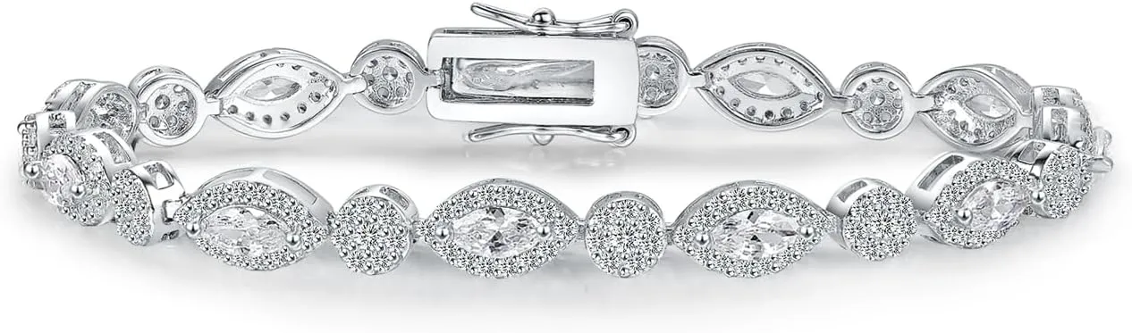 MDFUN 18K White Gold Heart Tennis Bracelet for Women Heart Cubic Zirconias, Size 6-8 inches