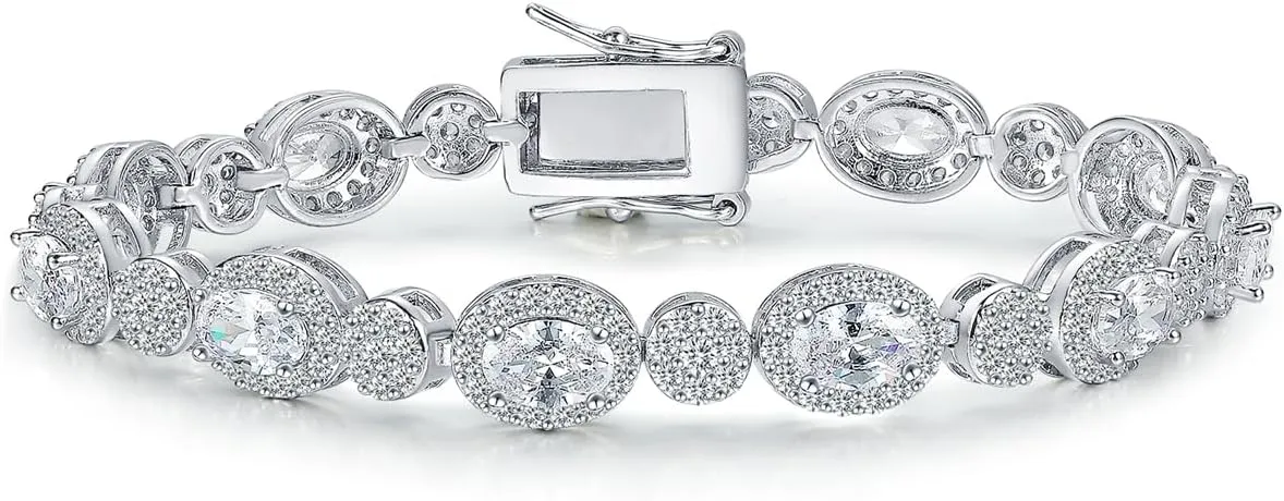 MDFUN 18K White Gold Heart Tennis Bracelet for Women Heart Cubic Zirconias, Size 6-8 inches