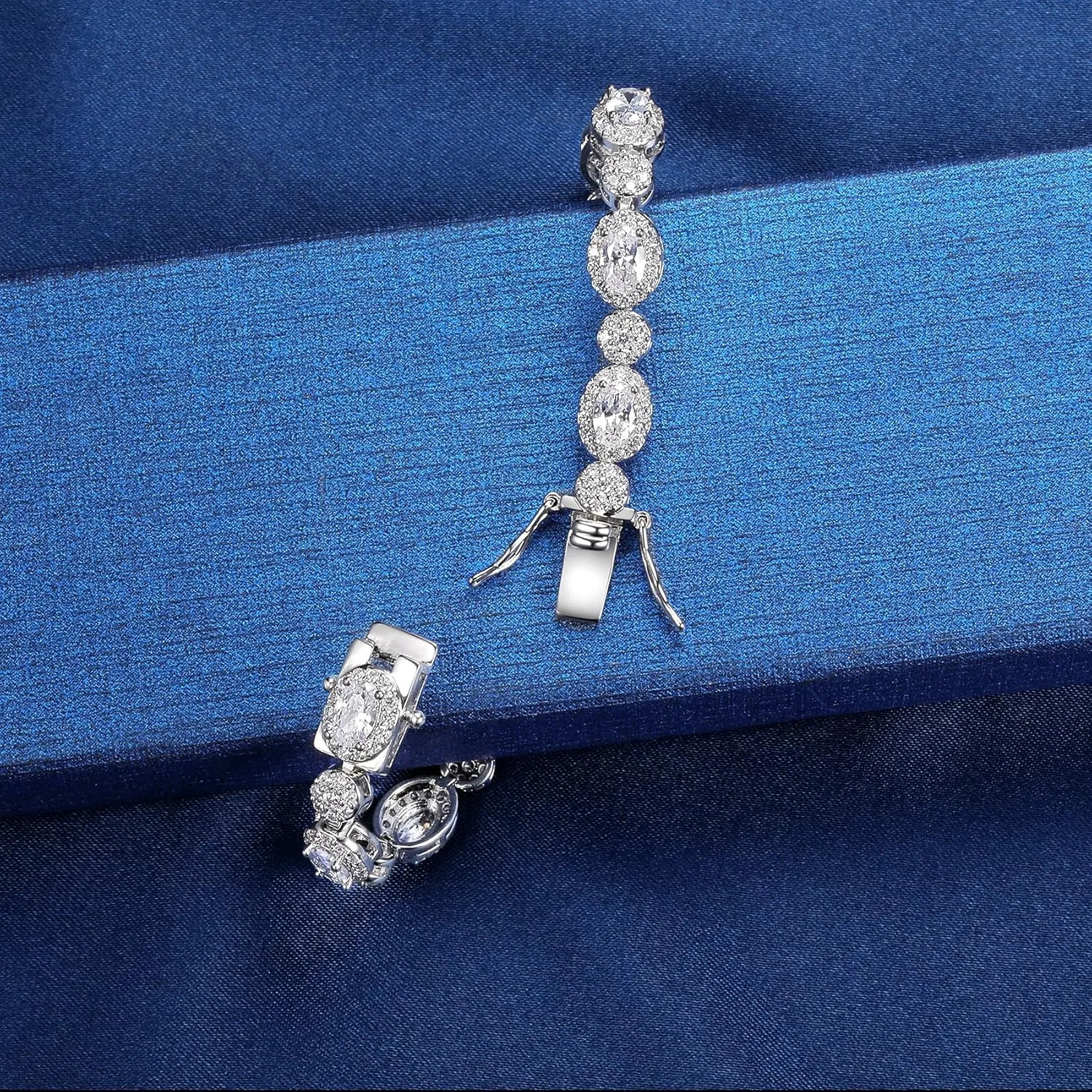 MDFUN 18K White Gold Heart Tennis Bracelet for Women Heart Cubic Zirconias, Size 6-8 inches