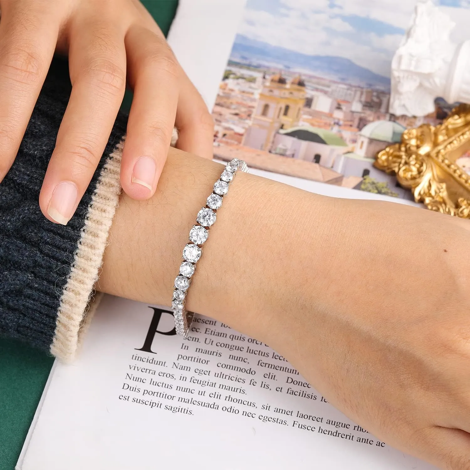 MDFUN Cubic Zirconia Tennis Bracelet for Women Men 18K White Gold Plated | Graduated CZ Bracelet | Size 6-9 inches