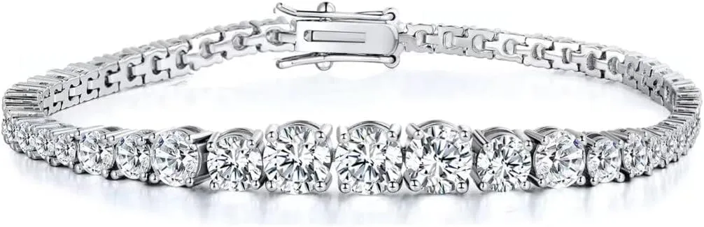 MDFUN Cubic Zirconia Tennis Bracelet for Women Men 18K White Gold Plated | Graduated CZ Bracelet | Size 6-9 inches