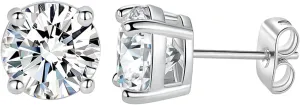 MDFUN Stud Earrings Set for Women Men 18K White Gold Plated 4 Prong Graduated Round Clear Cubic Zirconia 3-8mm