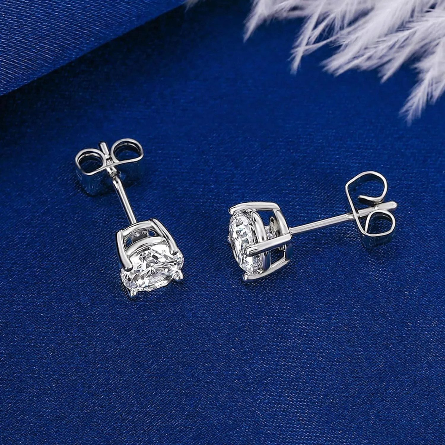 MDFUN Stud Earrings Set for Women Men 18K White Gold Plated 4 Prong Graduated Round Clear Cubic Zirconia 3-8mm