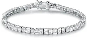 MDFUN Tennis Bracelet for Women and Men 3mm Square Cubic Zirconias 18K White Gold Plated Size 7.5 inches
