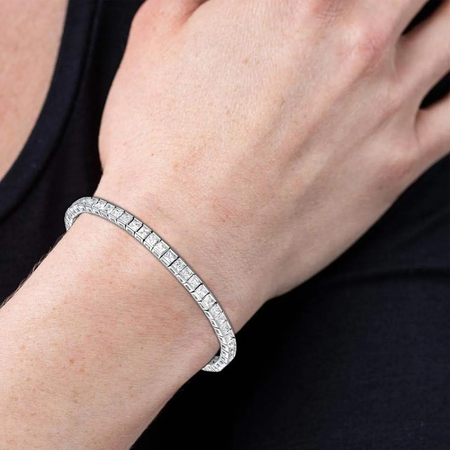 MDFUN Tennis Bracelet for Women and Men 3mm Square Cubic Zirconias 18K White Gold Plated Size 7.5 inches