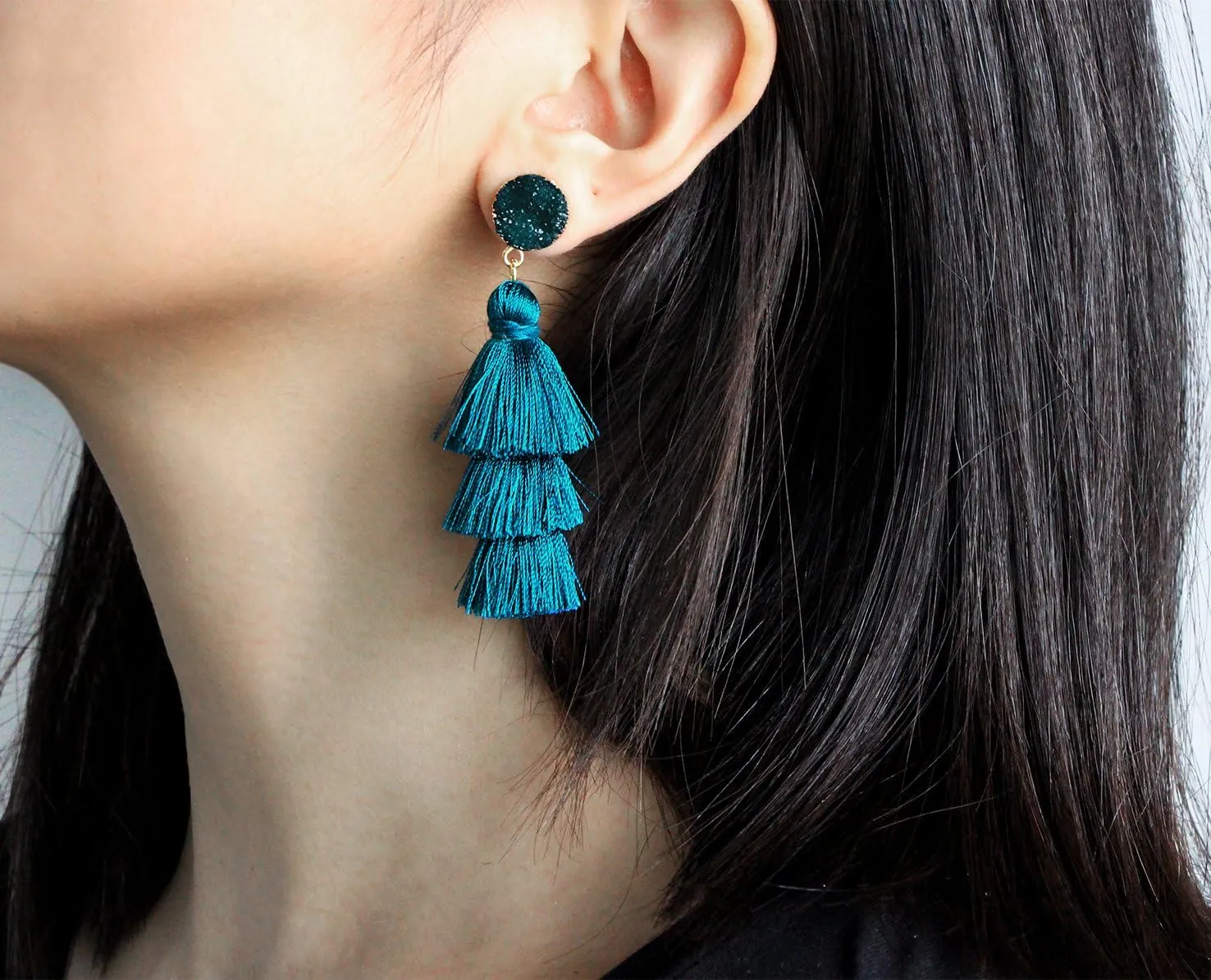 Me&Hz Colorful Layered Tassel Earrings Bohemian Statement Tiered Tassel Big Dangle Drop Earrings for Women Druzy Studs Christmas Mother's Day Gift