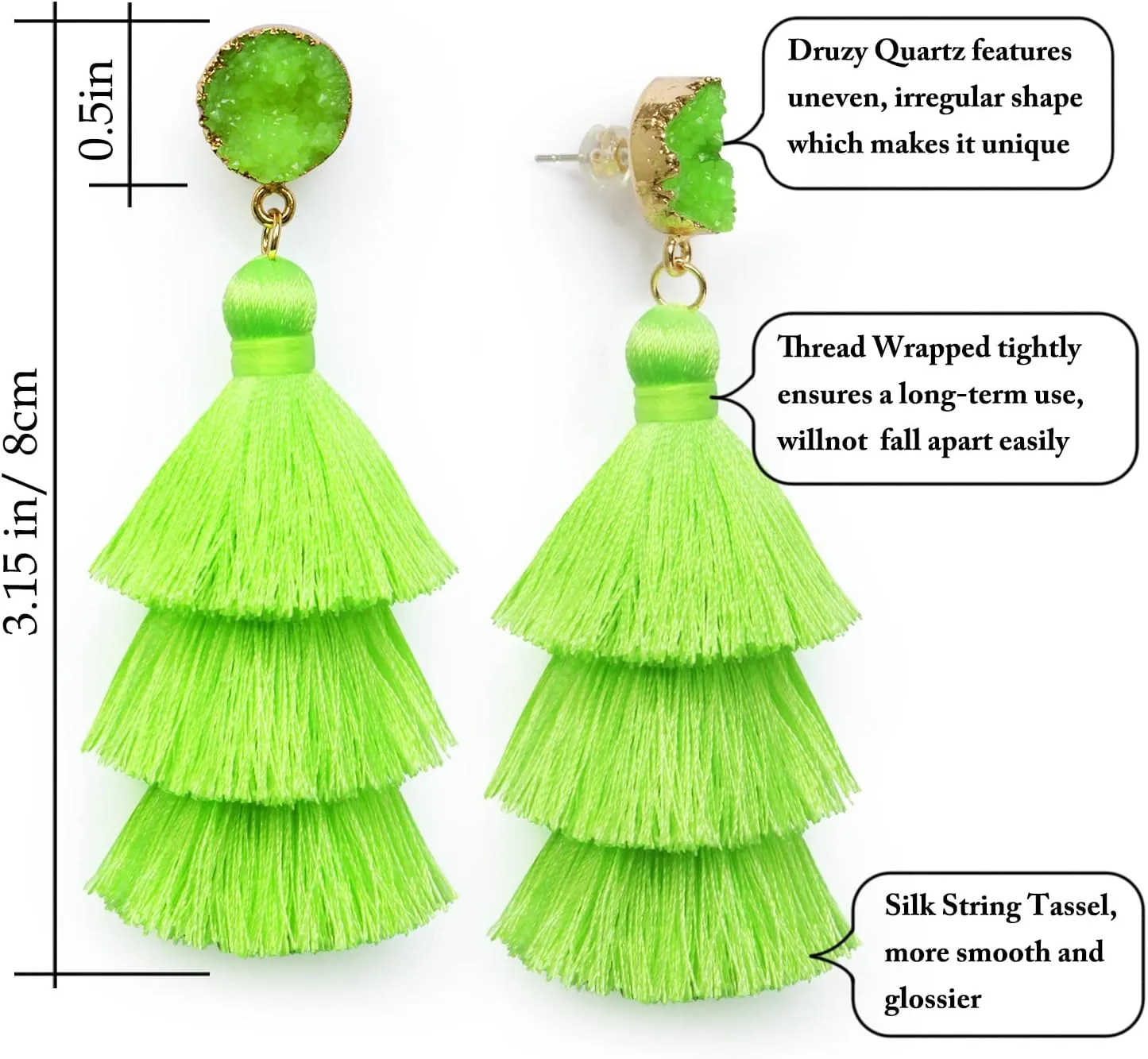 Me&Hz Colorful Layered Tassel Earrings Bohemian Statement Tiered Tassel Big Dangle Drop Earrings for Women Druzy Studs Christmas Mother's Day Gift