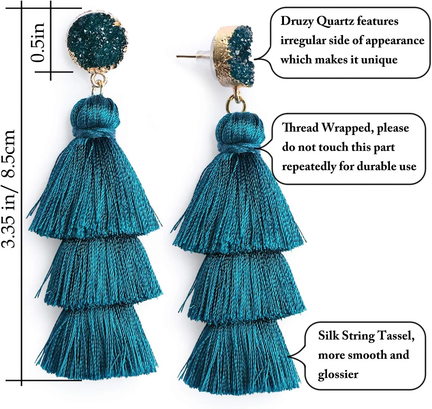 Me&Hz Colorful Layered Tassel Earrings Bohemian Statement Tiered Tassel Big Dangle Drop Earrings for Women Druzy Studs Christmas Mother's Day Gift