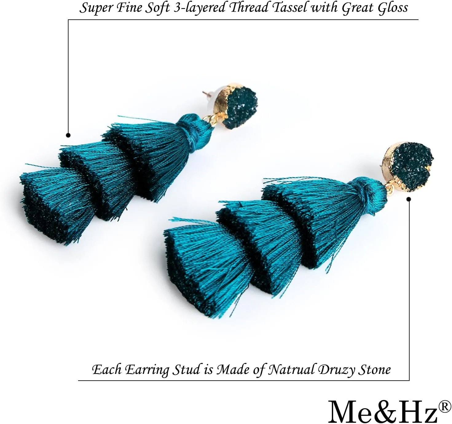 Me&Hz Colorful Layered Tassel Earrings Bohemian Statement Tiered Tassel Big Dangle Drop Earrings for Women Druzy Studs Christmas Mother's Day Gift